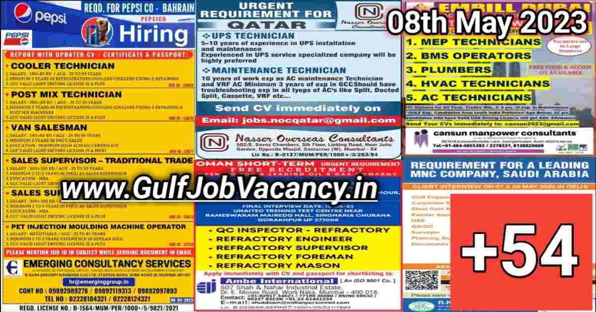 Gulf Job Vacancy Newspaper 08 May 2023