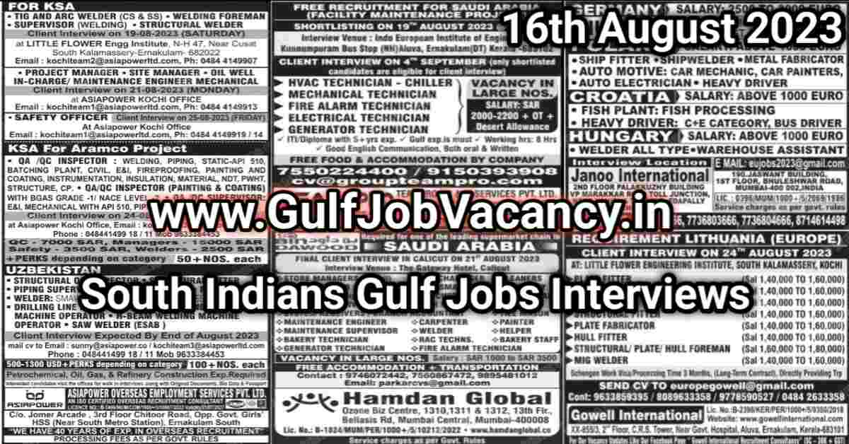 Malayala Classified Gulf Jobs Newspaper 16 August 2023