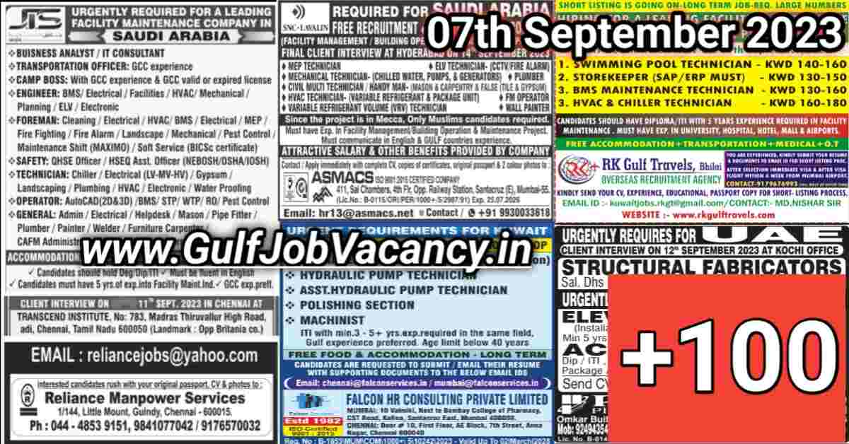 Today Gulf Job Vacancy PDF 07 September 2023