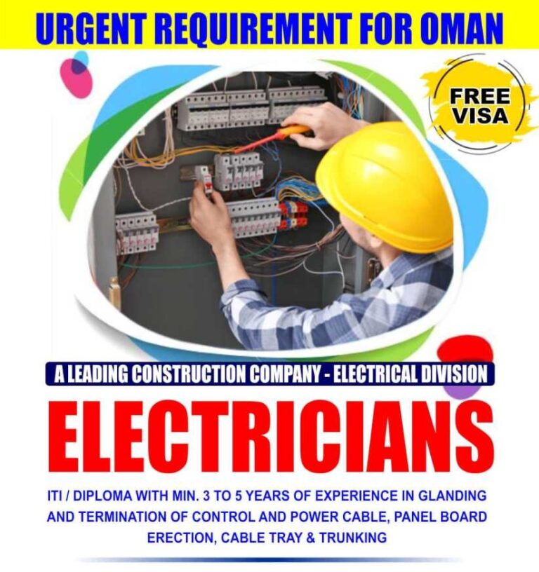 Urgent requirement in Oman – For a leading construction comapny