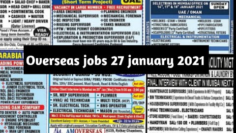 Read more about the article Overseas jobs for indians – 27 january 2021 vacancy 500+