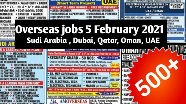 Assignment Abroad Times Today – Gulf job interview for Indians | 500+ vacancies