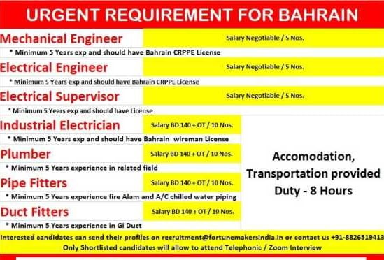 Read more about the article Gulf job for Engineers – Urgent requirement in Bahrain