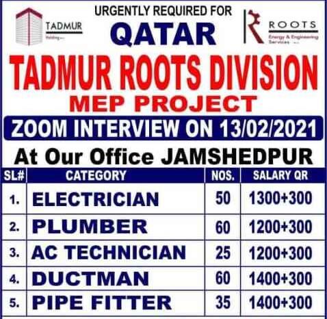Gulf Job Vacancy -Urgent requirement in Qatar for MEP project