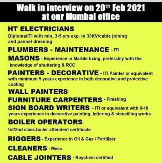 Facility management jobs | Oman – Gulfwalkin interview in Mumbai