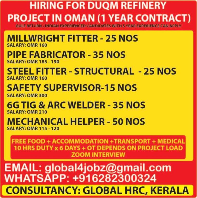 Jobs in Oman | Hiring for DUQM Refinery project