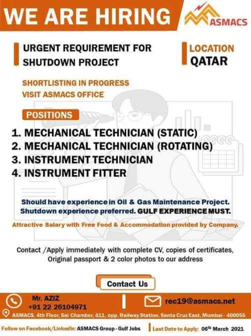 instrument technician jobs in dubai with salary