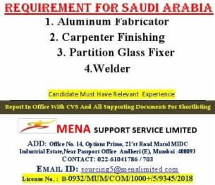 Jobs at gulf – Urgent requirement for Saudi Arabia