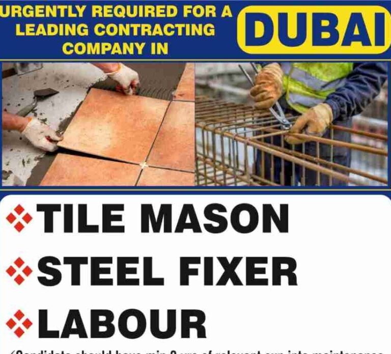 Jobs in Dubai – Required for a leading contracting company