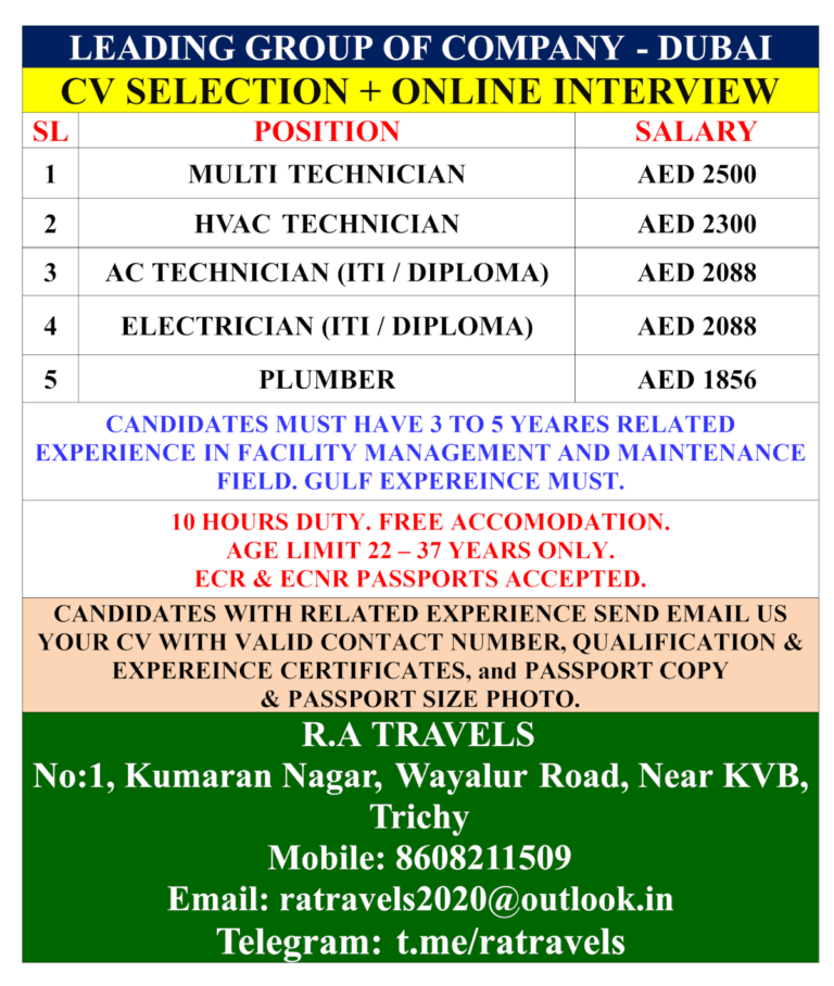 Gulf job vacancy – Dubai job requirement in facility management company
