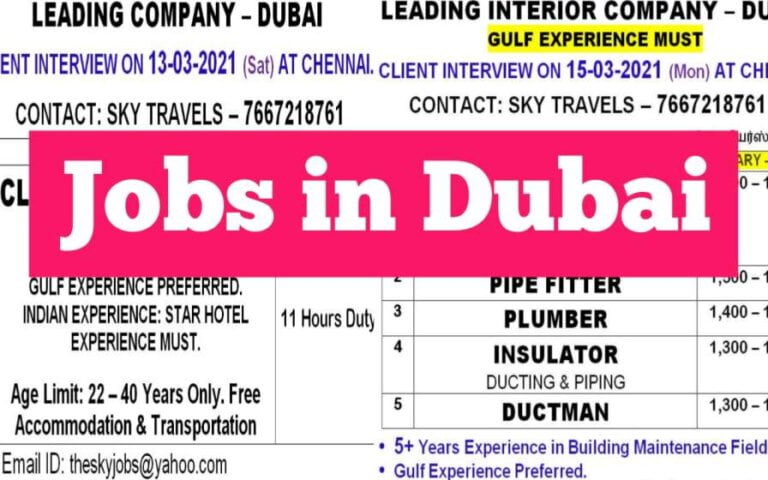 Jobs in Dubai – Requirement in a Leading interior company