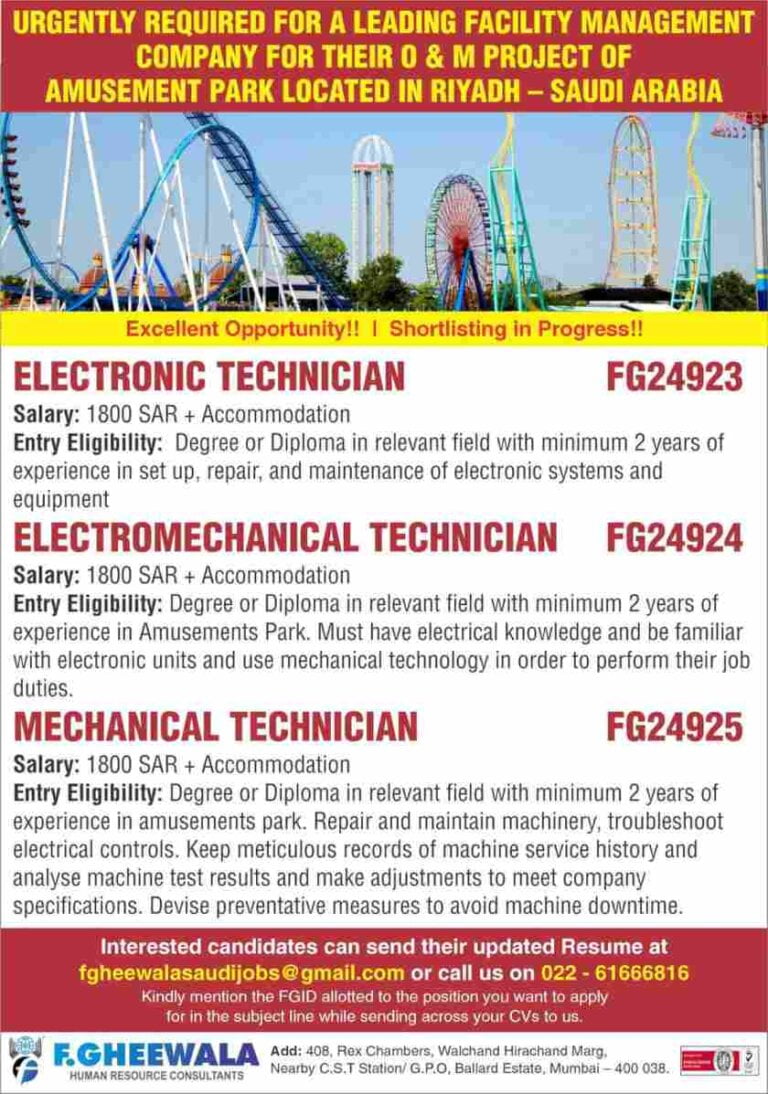 Jobs in Saudi Arabia – Requirement for Amusement park and Shopping Mall