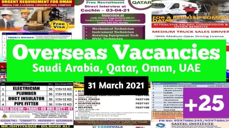 Overseas Vacancies – More than 800+ gulf job vacancy | Interviews and employment news