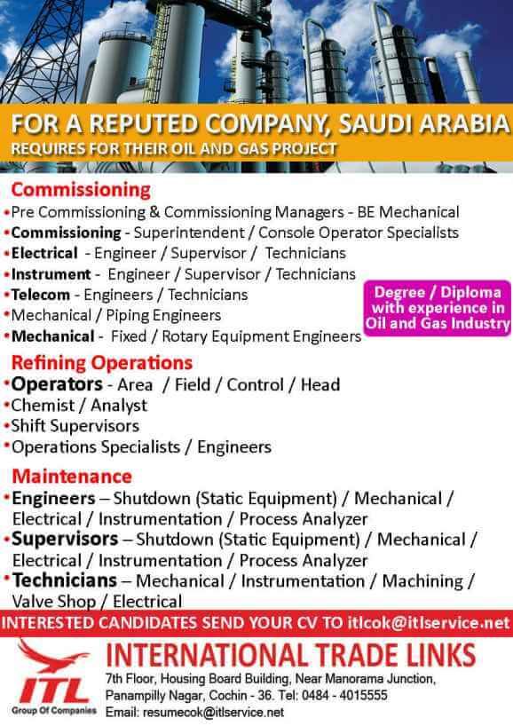 Saudi Arabia Jobs - Required for Oil and Gas company project.