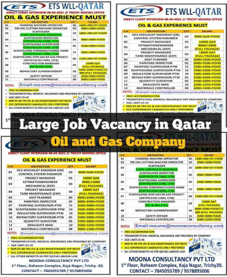 Gulf job Qatar – Large requirement in Oil and Gas company