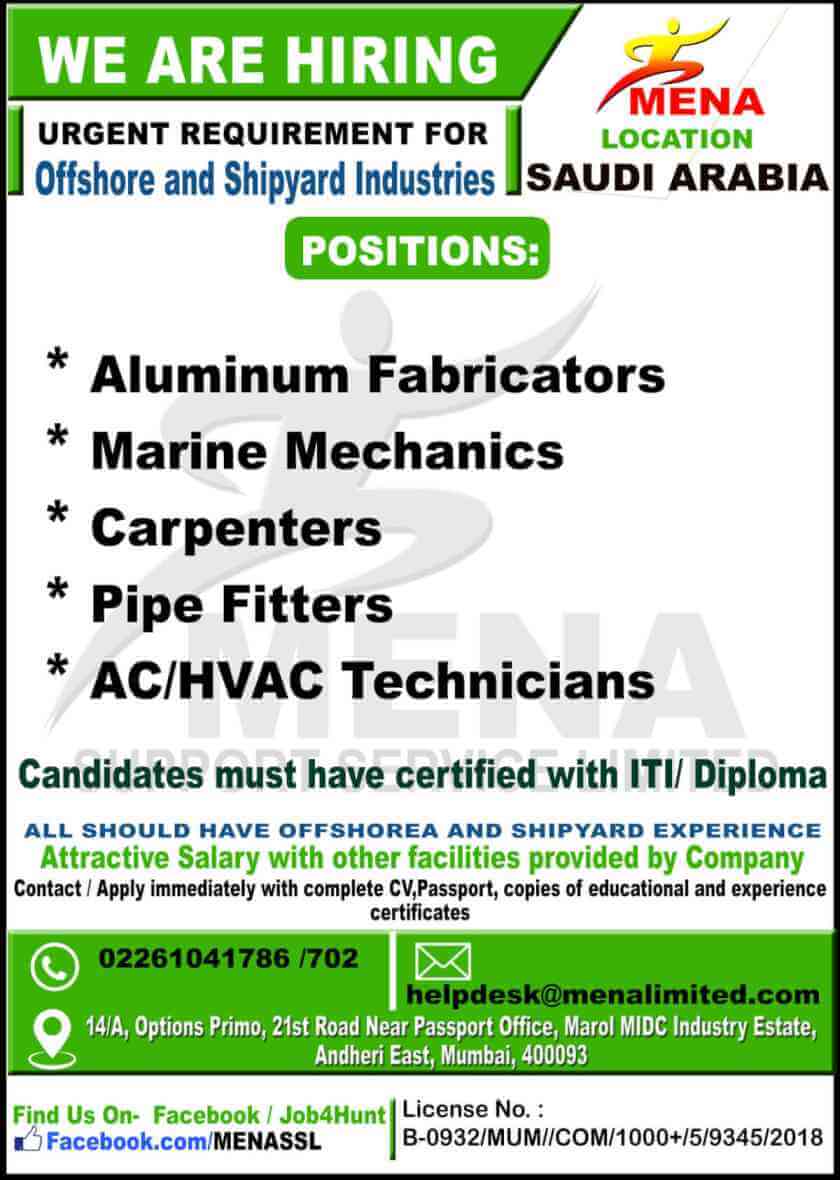 Read more about the article Gulf Job Saudi Arabia – Requirement for Offshore and Shipyard Industries
