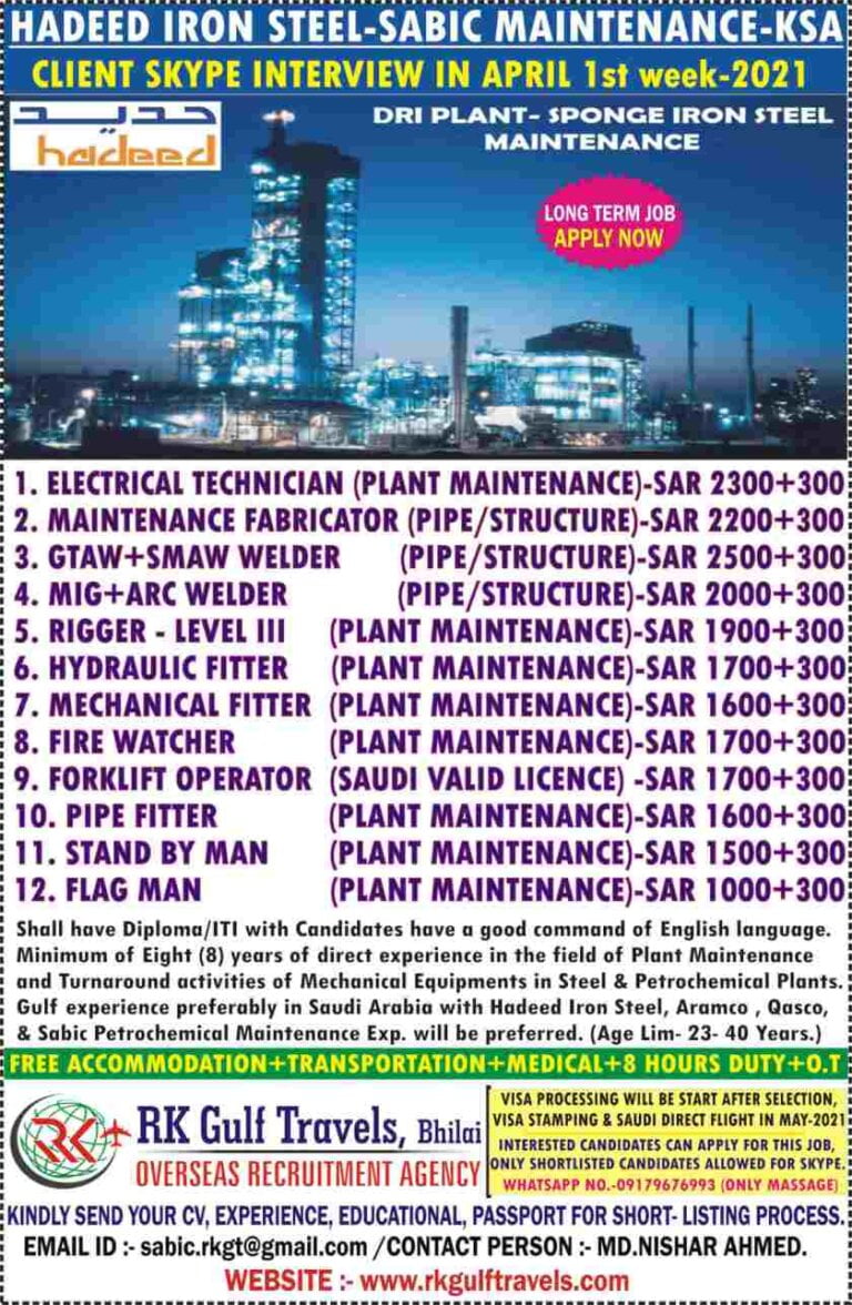 Hadeed Iron Steel | Saudi Arabia – Requirement in Plant Maintenance