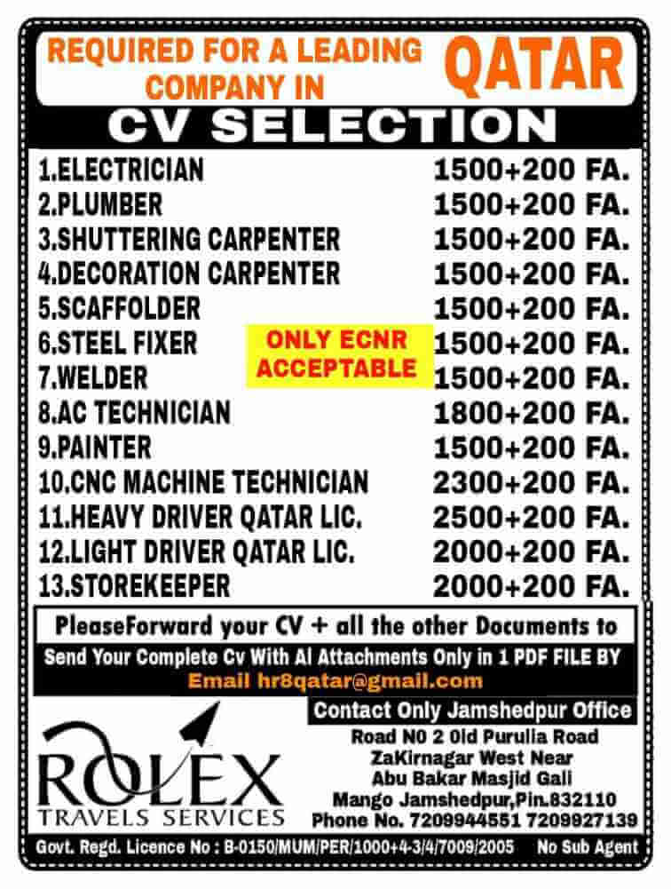 Qatar Job Vacancy Required for a leading Company Gulf Jobs Rolex