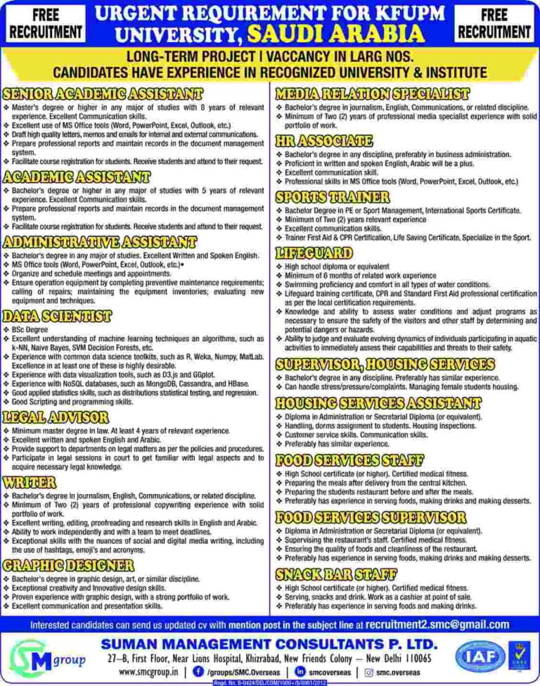 KFUPM University Jobs – Saudi Arabia Requirement For Long Term Project | Gulf Jobs