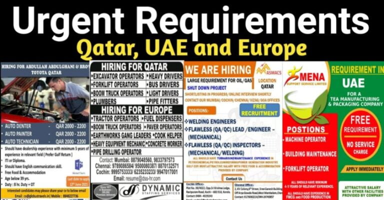 Gulf Job Paper – Requirement For Toyota / TEA Manufacturing / Oil & Gas Company