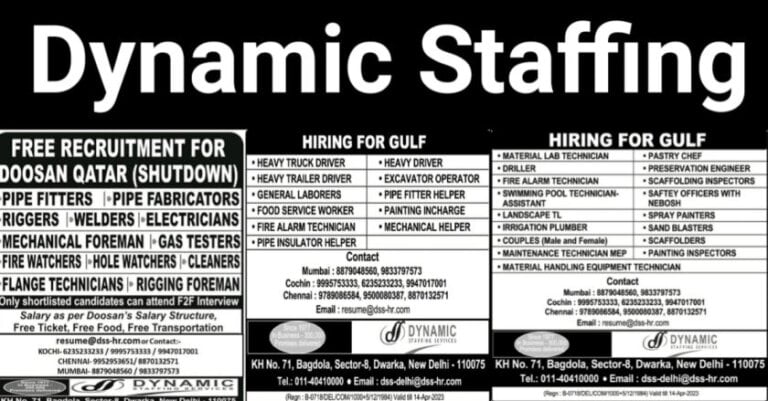 Gulf Job Vacancy – Large Requirement Hiring for Doosan Qatar | Dynamic Staffing