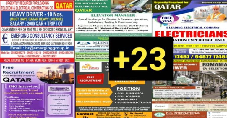 Overseas Assignment – Gulf Job Vacancy And Interviews For Indians | More than 600+ Vacancies