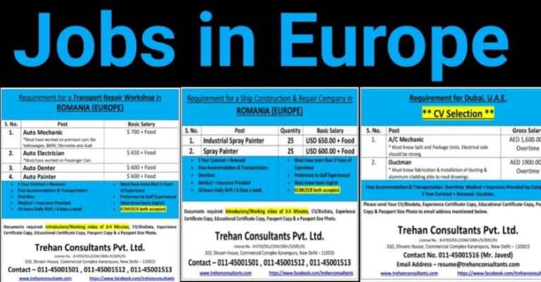 Jobs In Europe And Gulf – Urgent Requirement For Romania And Dubai | Trehan Consultants