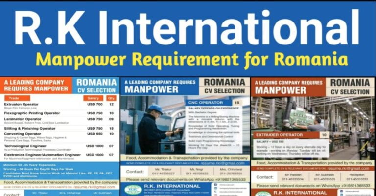 Jobs In Romania – Large Vacancy Requirement For Manpower | R.K International