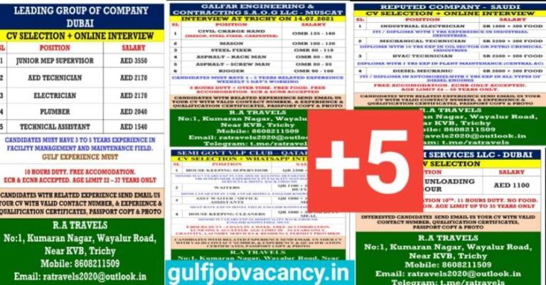 Gulf Job Vacancy – Required For Their Leading Company Galfar Engineering And AL Tanmayah Services