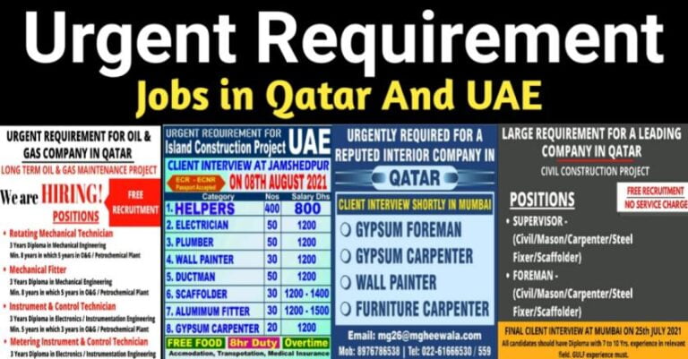 Gulf Job Paper – Urgently Required For Oil & Gas, Civil and Island Construction Project