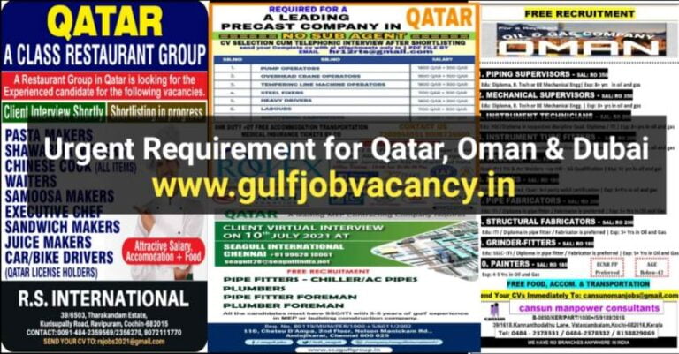Gulf Jobs India – Job Vacancies Requirement For Saudi Arabia, Qatar And Oman