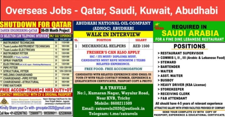 Overseas Job Vacancy – Gulf Job Employment News