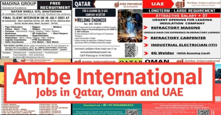Gulf Jobs – Required For Madina Group / Oil And Gas Company In Qatar And Oman