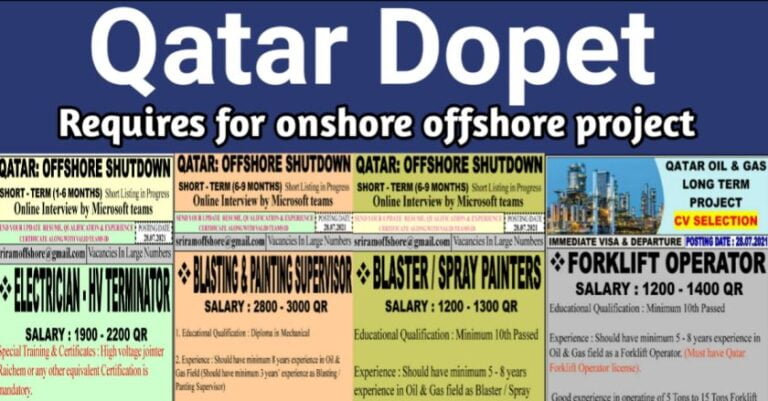 Gulf Jobs – Dopet Qatar | Requirement For Onshore Offshore Shutdown Project