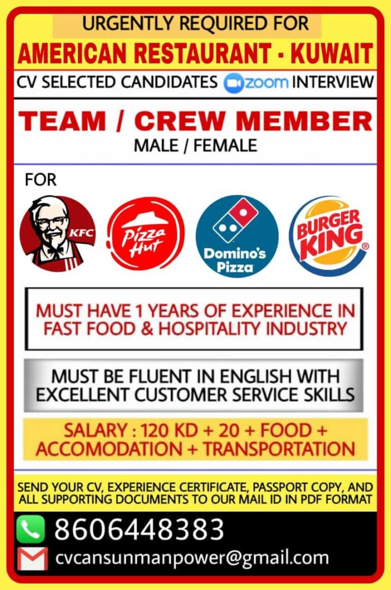 Kuwait Jobs – Jobs In KFC | Jobs In Pizza Hut | Jobs In Domino’s | Jobs In Burger King