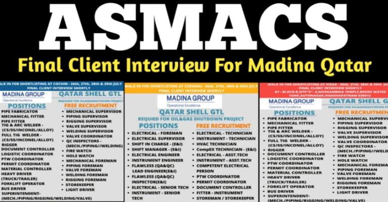 Gulf Jobs – Final Client Interview For Madina Group Qatar Shell GTL | ASMACS