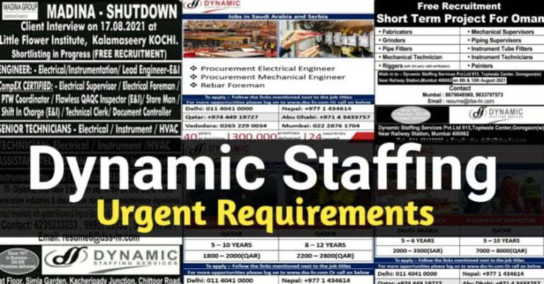Free Recruitment – Urgently Required For Saudi, Qatar And Serbia