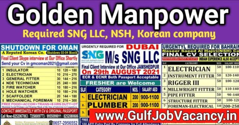 Golden Manpower Consultants – Required NSH, SNG and Korean Company