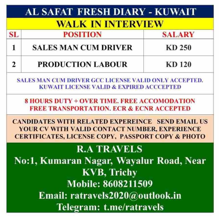 Gulf Job Vacancy Kuwait – AL Safat Fresh Diary
