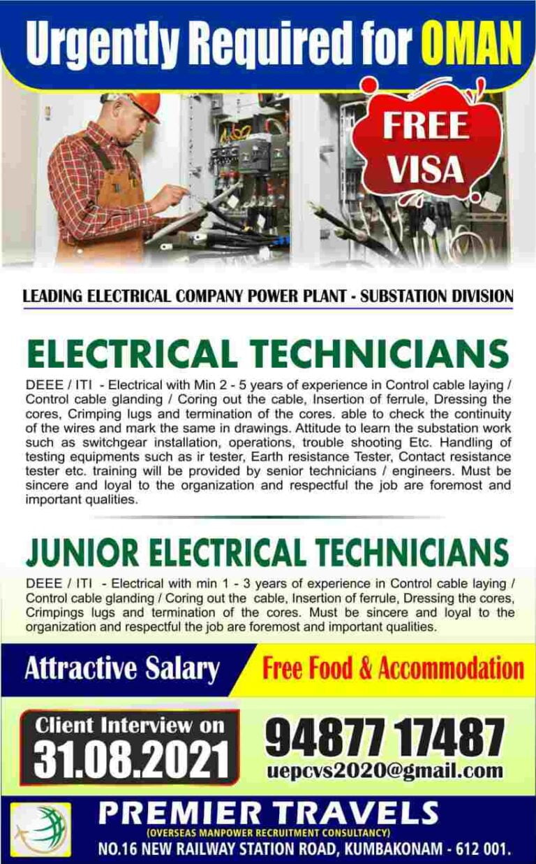 Gulf Job Vacancy – Electrical Company Power Plant