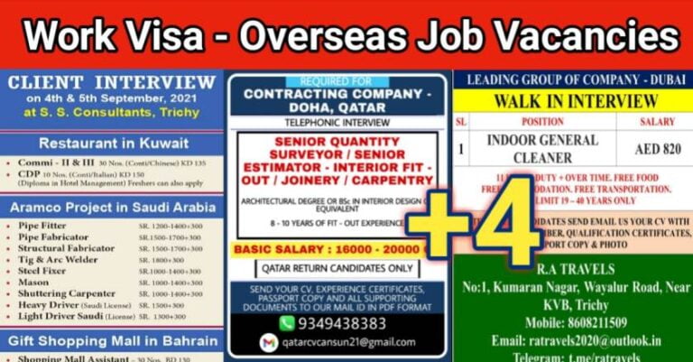 Overseas Job Vacancy – Work Visa For Indians