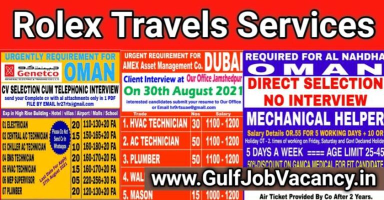 Rolex Travels Services Jamshedpur – Gulf Jobs