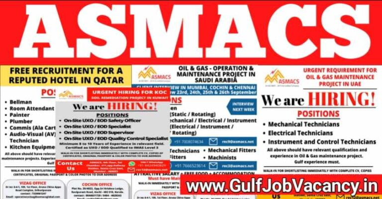 ASMACS Job Vacancy 2021 – Saudi, Qatar, Kuwait & Oman