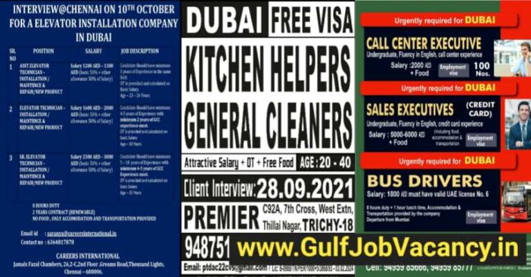 Dubai Job Vacancy – Elevator and Leading Company Requirements