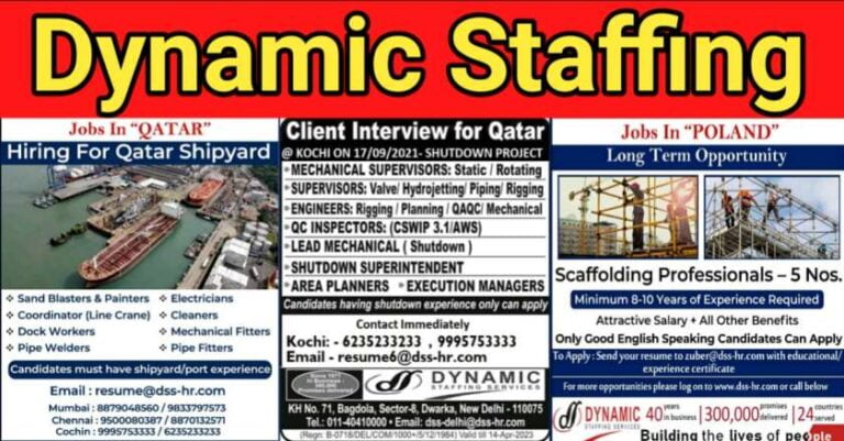 Dynamic Staffing – Gulf And Europe Jobs | 500+ Vacancies