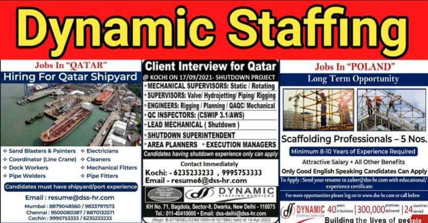 Read more about the article Dynamic Staffing – Gulf And Europe Jobs | 500+ Vacancies