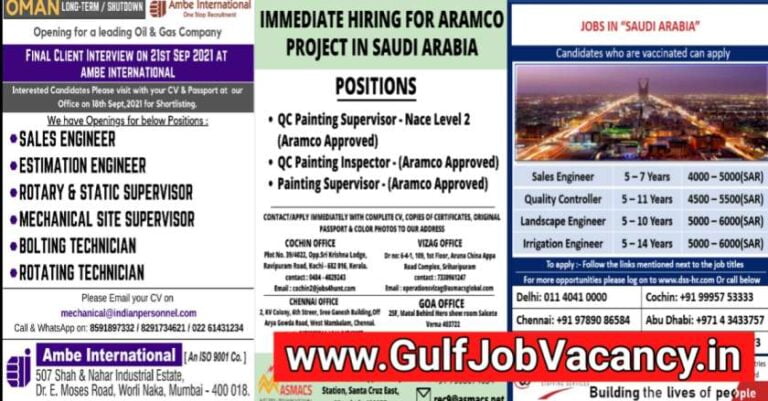 Gulf Job Vacancies – Required Oman, Saudi and Bahrain