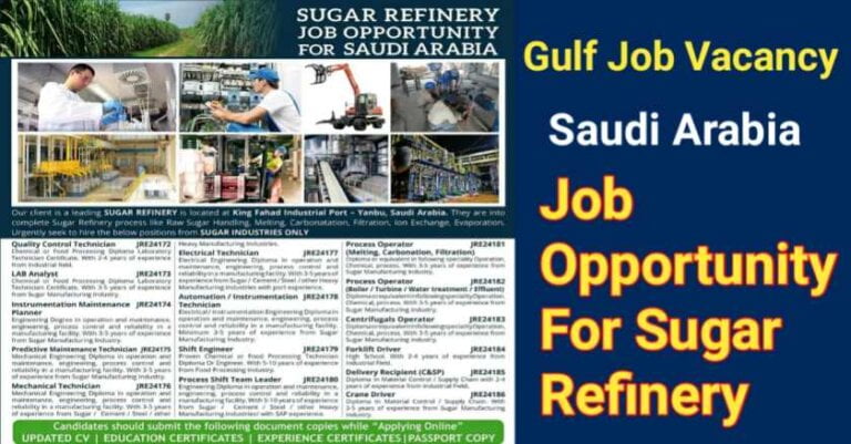 Gulf Job Vacancy – Saudi Arabia Sugar Refinery Company