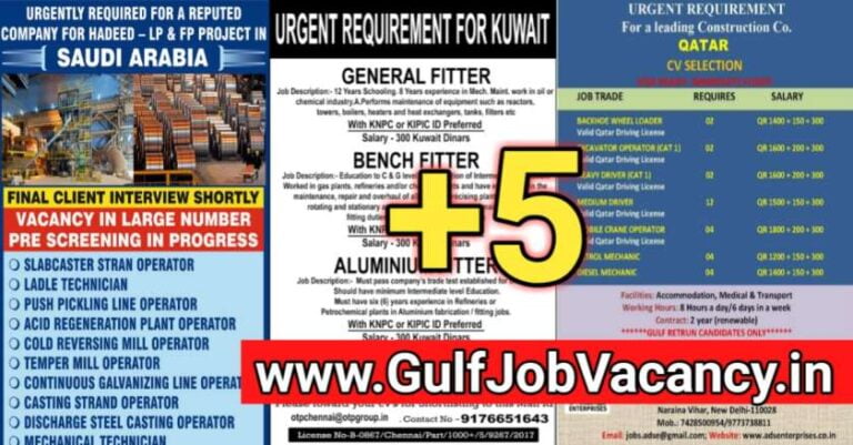 Gulf Job Vacancy – Required Qatar, Kuwait and Saudi Arabia