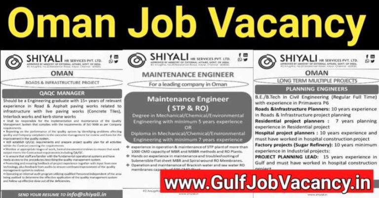 Oman Job Vacancy – Required Leading Company Projects